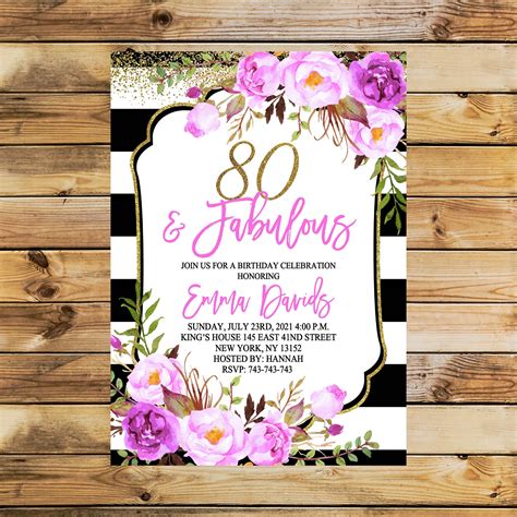 Floral Birthday Invitation 80th Birthday Invitation For Women
