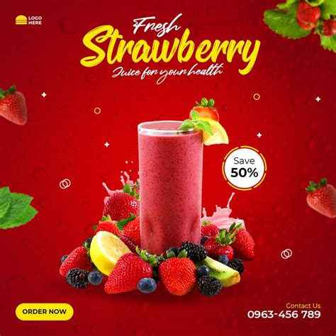 Fresh Strawberry Juice Social Media Post Template Psd Psd Free