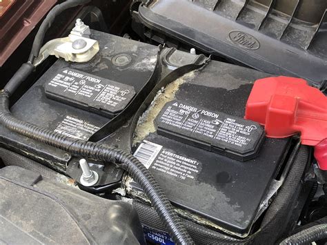After normal use, a battery should not leak. 2017 F250 6.2 15k miles, Is this what a leaking battery ...