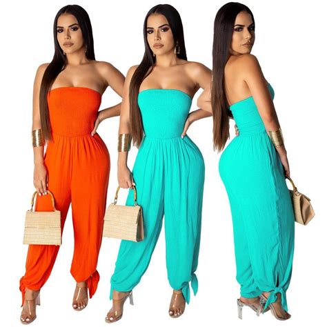 Summer Sexy Off Shoulder Jumpsuit Casual Loose Harem Pants Rompers Strapless Sleeveless Long