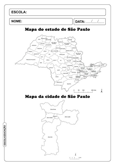 Mapa de São Paulo para imprimir e colorir Escola Educação