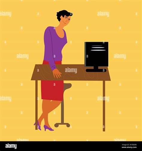 Une Femme Debout Dans Son Bureau à Côté De Son Bureau Femme Patron Déplacer Illustration
