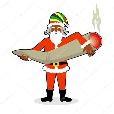 Rasta Santa Claus Great Joint Or Spliff Smoking Drug Cheerful — Stock