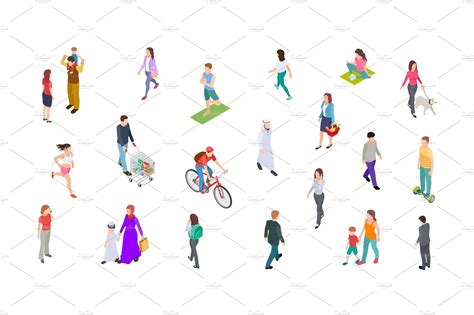 Different People Isometric Persons Background Graphics Creative Market