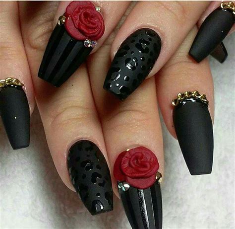 Black And Red Roses Nail Art Nail Designs Nail Art Designs