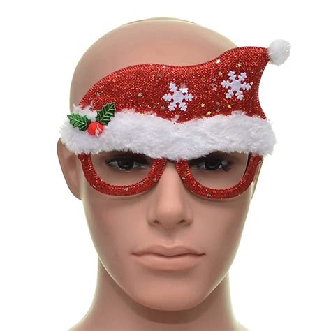 Novelty Glitter Red Santa Hat Christmas Glasses Christmas Party Props Photo Booth Accessories