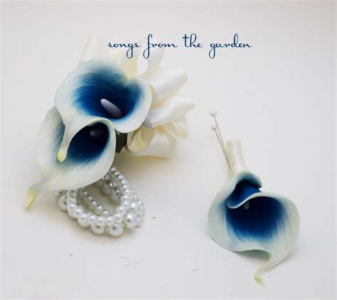 Real Touch Royal Blue Picasso Calla Lily Boutonniere Corsage Etsy