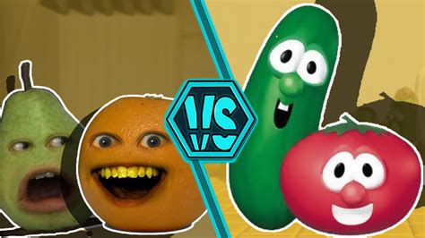 Annoying Orange And Pear Vs Larry And Tomato Youtube Vs Veggietales