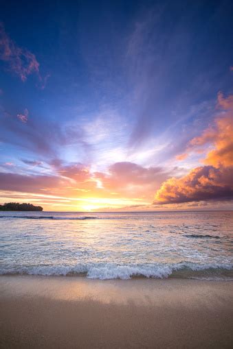 Hawaiian Sunset At Tunnels Beach Kauai Hawaii Stock Photo Download