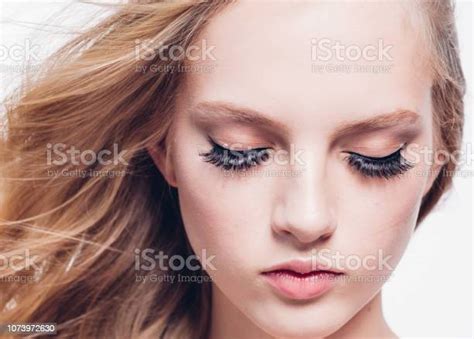 Eyelashes Woman Eyes Face Close Up With Beautiful Long Lashes Isolated