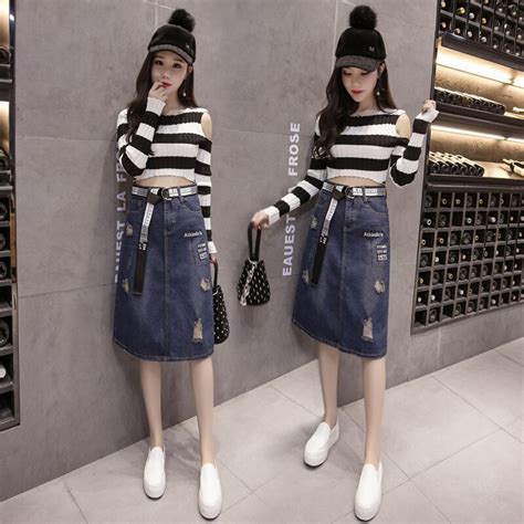 Fashion Women Hole Denim Skirt Plus Size 2018 Summer New Arrival Female Casual Loose Jeans A