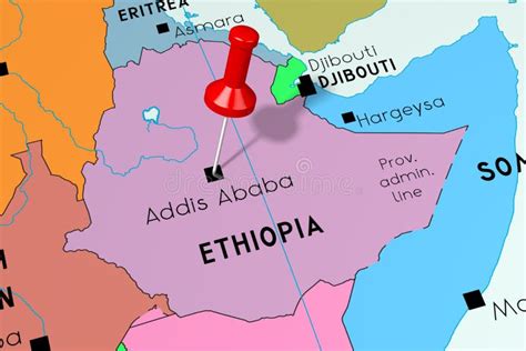 Ethiopia Political Map With Capital Addis Ababa National Borders Most