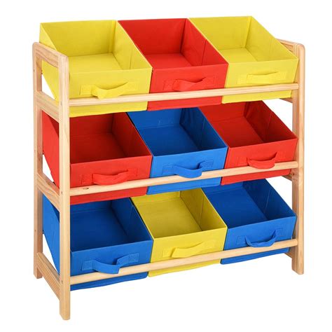 Kids Toy Storage Organizer Box Wood Frame Shelf Rack Playroom Bedroom