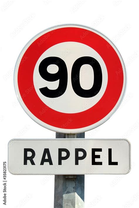 Panneau De Limitation De Vitesse à 90 Kmh Avec Rappel Foto De Stock