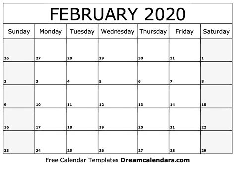 Download Printable February 2020 Calendars