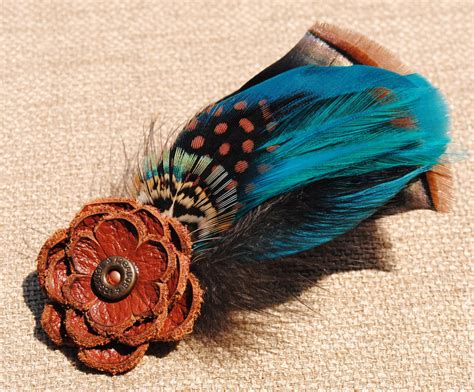 Feather Hatlapel Pin With Tiny Leather Flower Free By Feathersfly