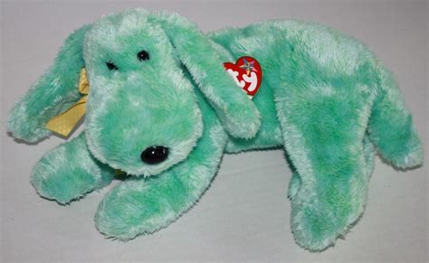 Ty Beanie Buddies Diddley Puppy Dog Green Plush 2002 Stuffed Animal 12