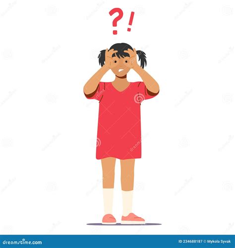 Little Girl Stand Under Question And Exclamation Mark Looking Through