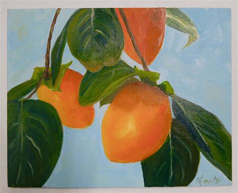 Shop tree themed canvas art: Persimmon fruit tree art. Etsy oil painting. Plein air ...