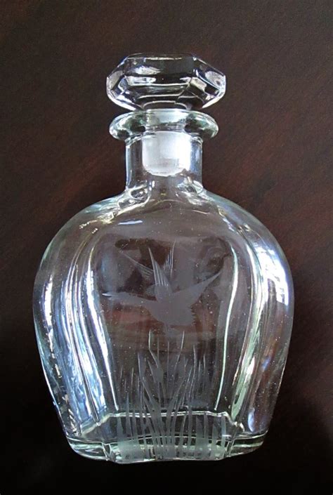 Etched Art Glass Decanter Vintage Mid By Looseendsvintage