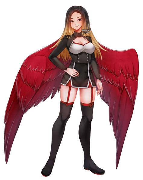 Temachii Original Commentary Commission English Commentary Highres 1girl Bird Wings