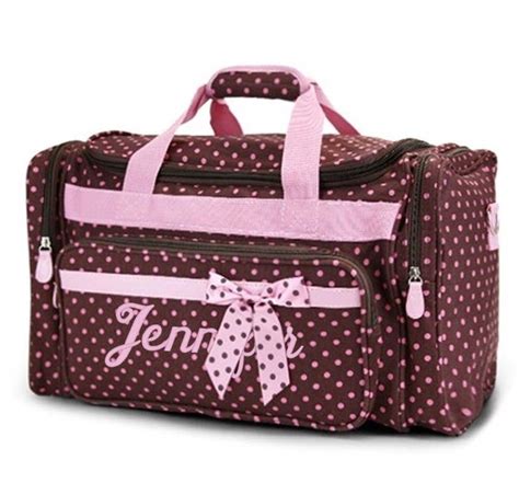Personalized Duffle Bag Brown Pink Polka Dots Dance Bag Etsy