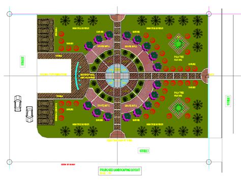 Landscaping Park Plan Layout Detail 2d View Elevation Autocad File