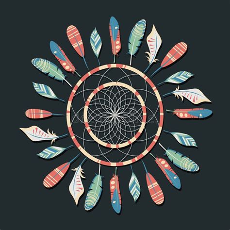 Vector Dream Catcher With Colorful Feathers And Arrows On Dark