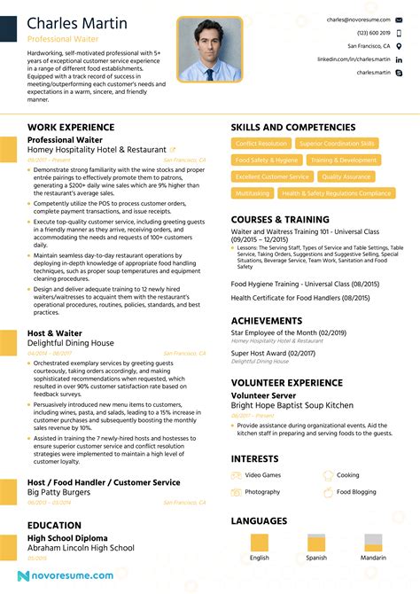 Craft your cv in minutes. Waiter Resume Examples & Guide for 2021