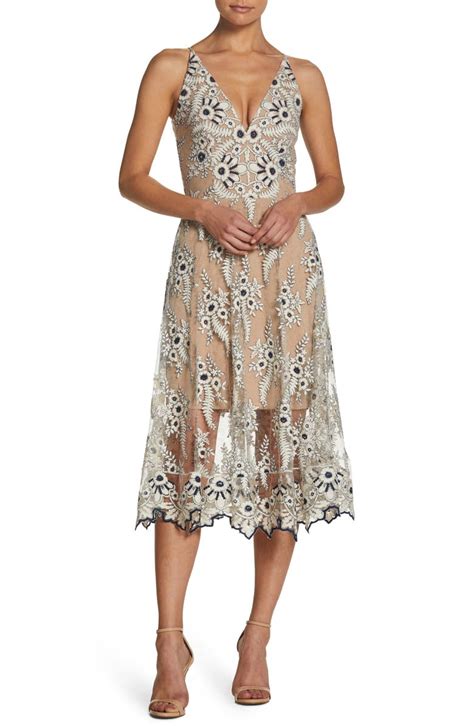 Dress The Population Audrey Embroidered Midi Dress Nordstrom