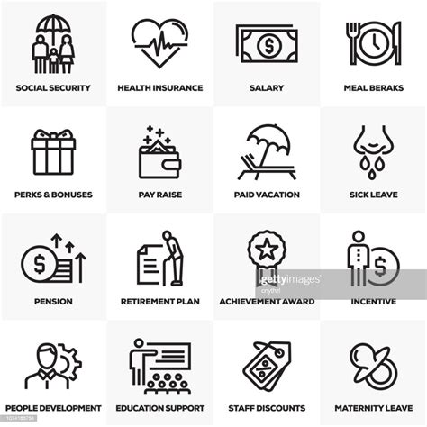 Employee Benefits Line Icons Set Stock Vector Getty Images
