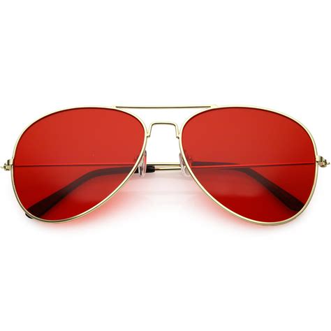 Retro Unisex Large Red Tinted Lens Metal Aviator Sunglasses C962 Gold Red Red Sunglasses Men