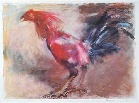He took the bird to a trainer. FIGHTING COCKEREL by Basil Blackshaw HRHA HRUA