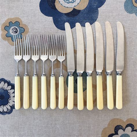 Vintage Cutlery Set Of 12 Bakelite Flatware Antique Yellow Etsy
