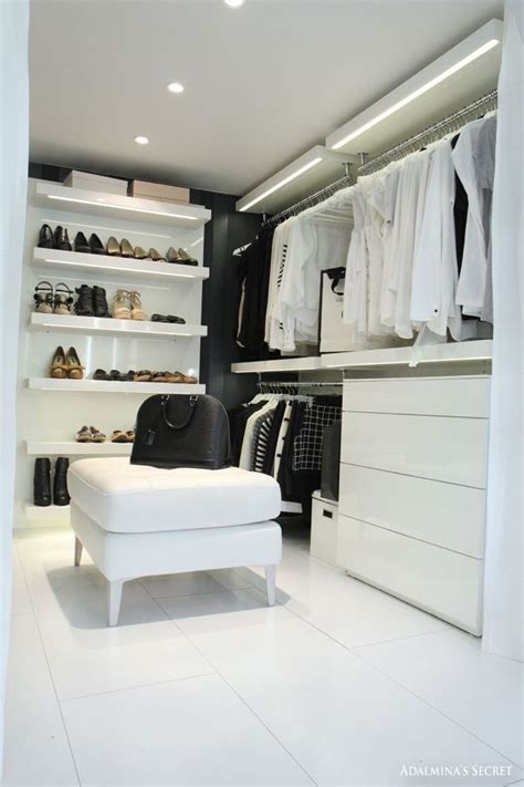 Black And White Closet With Shelves Led Lights Rails And