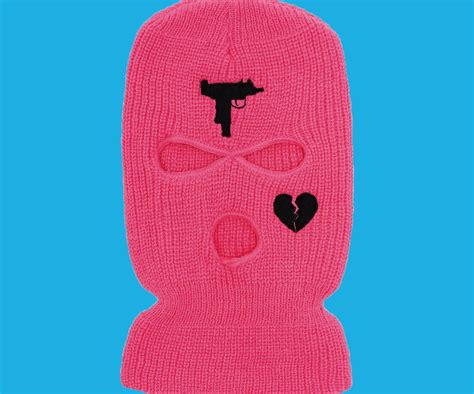 Ski Mask Pink Uzi Pistol Broken Heart Embroidered Pink Cool Etsyde