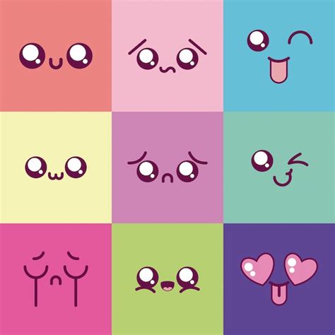 Kawaii Desenhos Animados Emoticons Coloridos Conjunto Vector Design