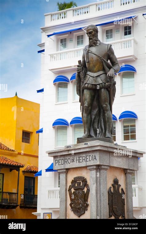 Statue Of Pedro De Heredia In Plaza De Los Coches Cartagena Colombia