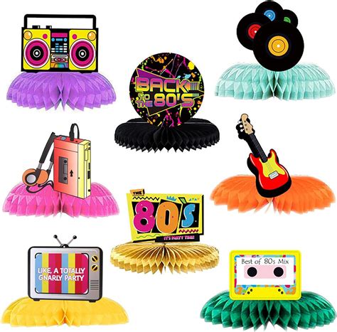 Buy 8 Pieces 80s Party Honeycomb Centerpieces Cake Table Toppers Back
