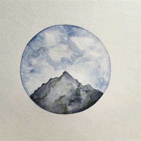 Tiny Mountain Landscape Circle Original Painting One Of A Kind