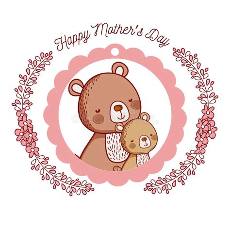 Happy Mothers Day Card With Cute Animals Cartoons Stock Vector