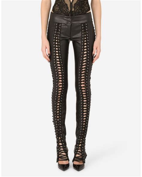 Dolce And Gabbana Faux Leather Pants With Lacing And Eyelets In Black Lyst