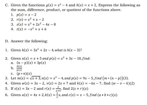 Solved C Given The Functions Gx X2 4 And Hx X