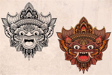 Bali Mask Barong Mask Drawing How To Draw Hands