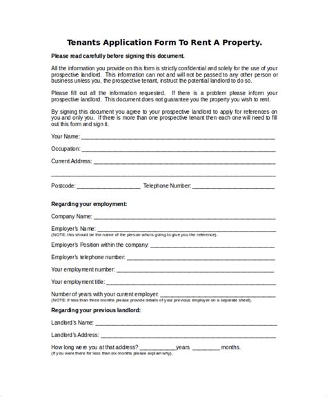 Free 8 Sample Rental Application Forms In Pdf Ms Word