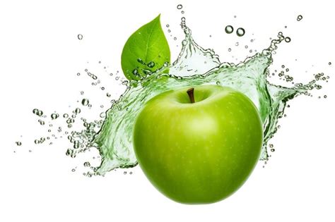 Premium Ai Image Fresh Green Apple And Splash Of Water On White