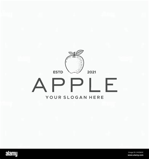 Flat Simple Line Art Apple Fruits Leaf Logo Design Stock Vector Image