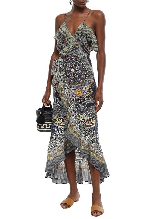 Camilla Crystal Embellished Ruffled Printed Silk Crepe De Chine Maxi Wrap Dress Sale Up To 70
