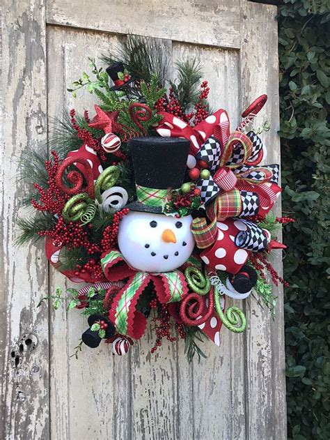 Door Wreath With Snowman Front Door Wreath With Etsy Large