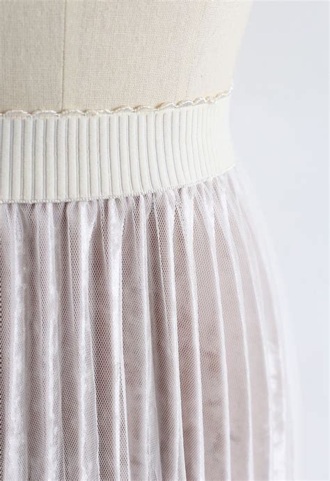 Asymmetric Lacy Hem Mesh Velvet Skirt In White Retro Indie And